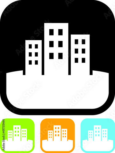 Big city skyline with skyscrapers. Concrete buildings. Construction and real estate concept. Vector icon isolated