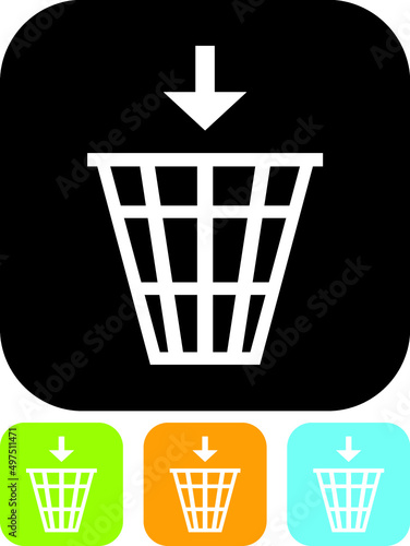 Delete. Recycle. Trashbin vector icon. Office trash bin basket.