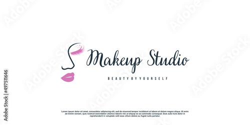 Makeup beauty logo design with lips concept Premium Vector