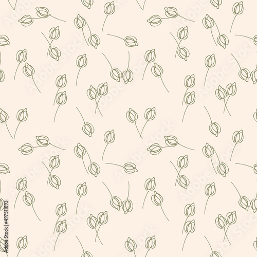 Vector floral seamless texture. Abstract background with simple gray tulips on a beige background. Delicate ornament in Liberty style. Elegant design for decor, fabric, wallpaper, wrapping paper