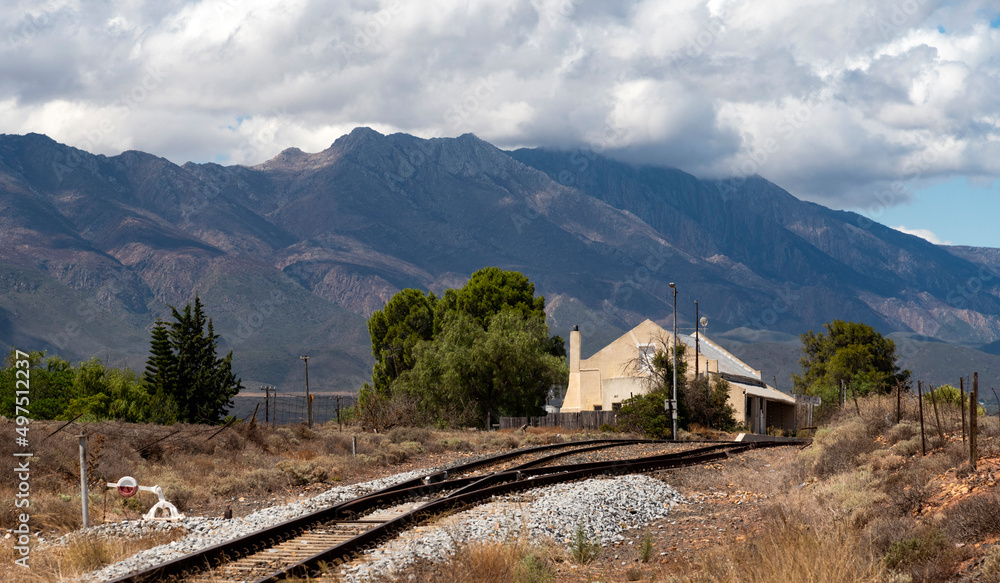 Nuy, Worcester, South Africa. 2022. Rural railway station at Nuy near Worcester in the Over Hex region of the Western Cape.