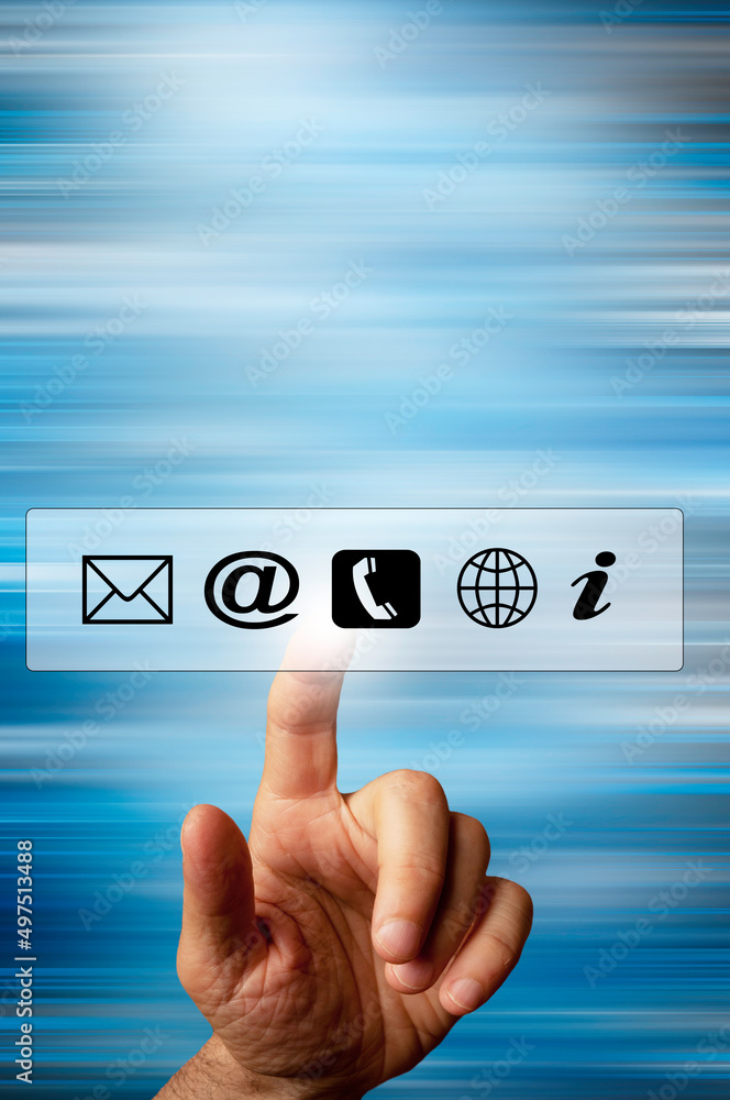 finger choosing from a set of communication icons finger choosing from a set of communication icons