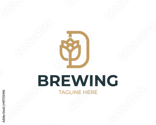 Brewhouse logo with letter D and beer hops