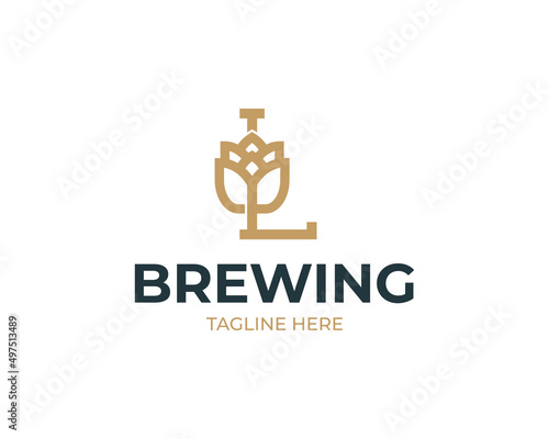 Brewhouse logo with letter L and beer hops