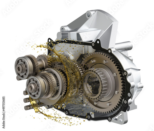 the mechanism of the manual gearbox with oil for gears photo