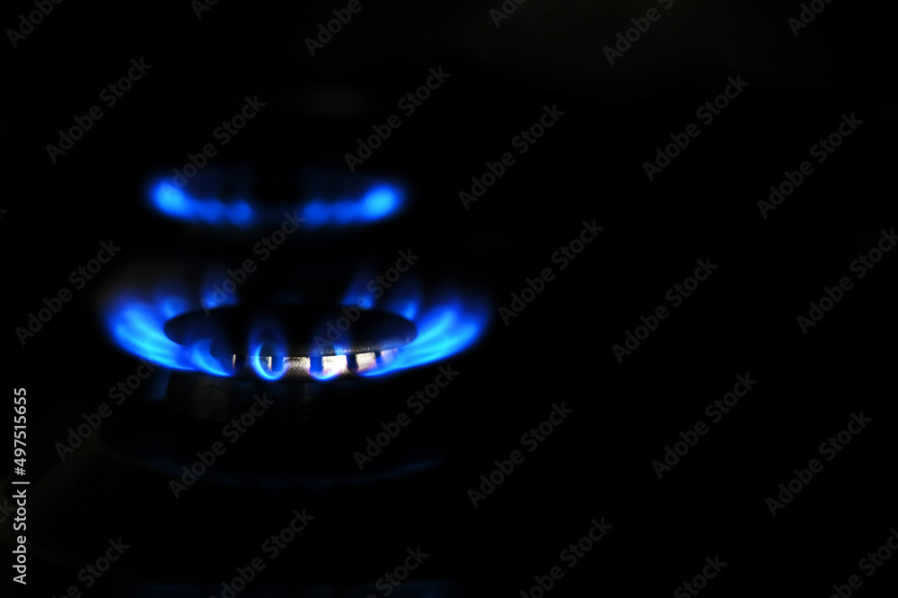 fire in a gas stove close-up. saving gas at home fire in a gas stove close-up. saving gas at home