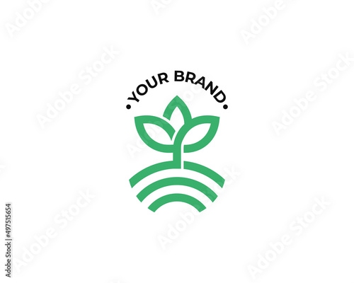 Nature Abstract Monoline Logo Design. Vector Illustration Of Abstract Flower With Leaves Simple