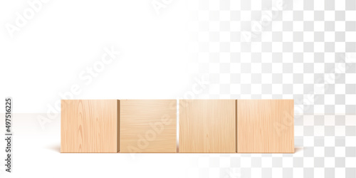 Fototapeta Naklejka Na Ścianę i Meble -  Wooden Blocks 3d Realistic Vector Illustration. Front Perspective View. Business, Creative or Idea Template. Isolated on Transparent Background