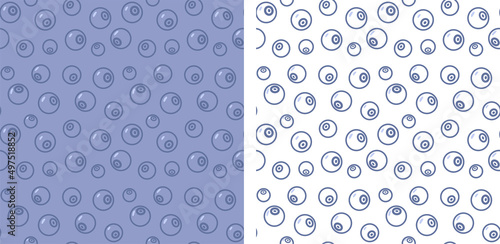 Seamless blueberry patterns. Two linear vector illustrations of tasty bilberries, blueberries or huckleberries.