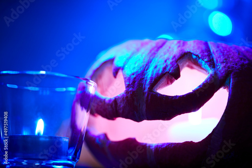 Halloween pumpkin in the dark photo