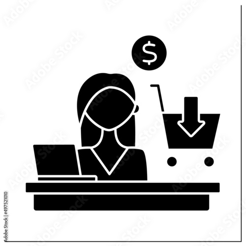 Purchasing department glyph icon. Staff group within an organization responsible for buying goods or products.Company concept. Filled flat sign. Isolated silhouette vector illustration