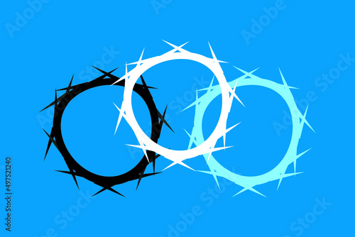 Crown of thorns symbols vector illustration. Crown of thorns at Easter. Three types of Crown of thorns sign.
