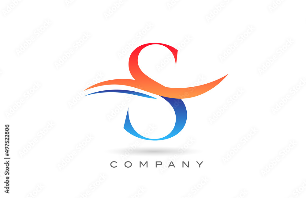 Obraz premium orange blue S alphabet letter logo design with swoosh. Creative icon template for company