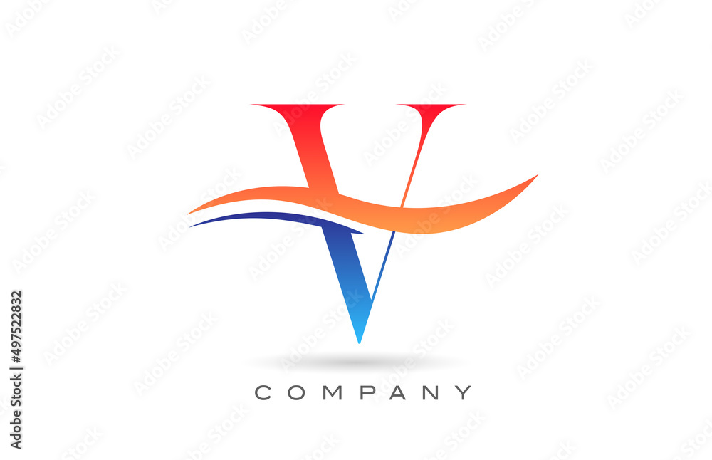 orange blue V alphabet letter logo design with swoosh. Creative icon template for company orange blue V alphabet letter logo design with swoosh. Creative icon template for company