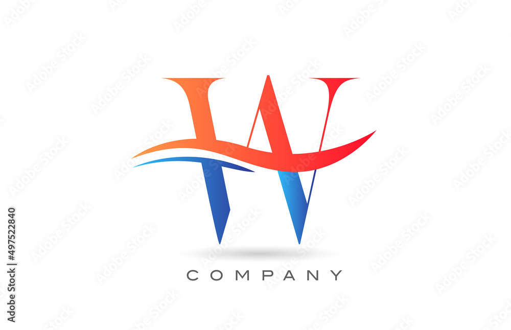 Fototapeta premium orange blue W alphabet letter logo design with swoosh. Creative icon template for company