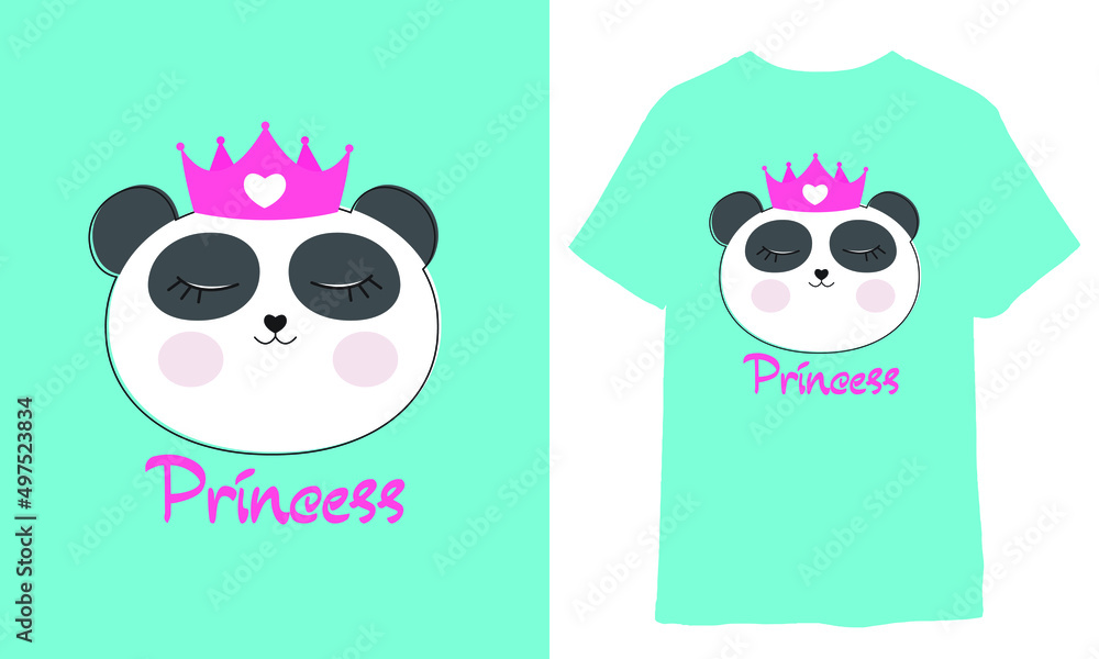 Pink Cute Princess Panda T-Shirt Design