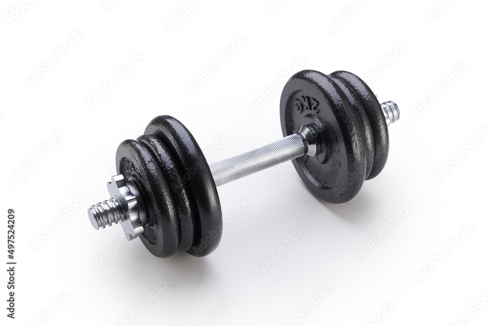 black metal dumbbell against white background with clipping path black metal dumbbell against white background with clipping path