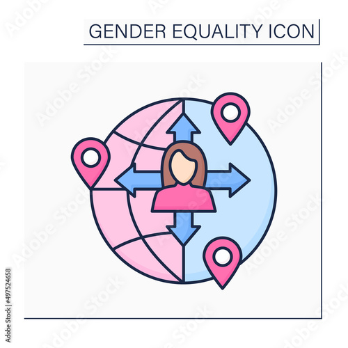 Freedom movement color icon. Free choice and speech. Right extension. Ability to move in different locations. Gender equality concept. Isolated vector illustration