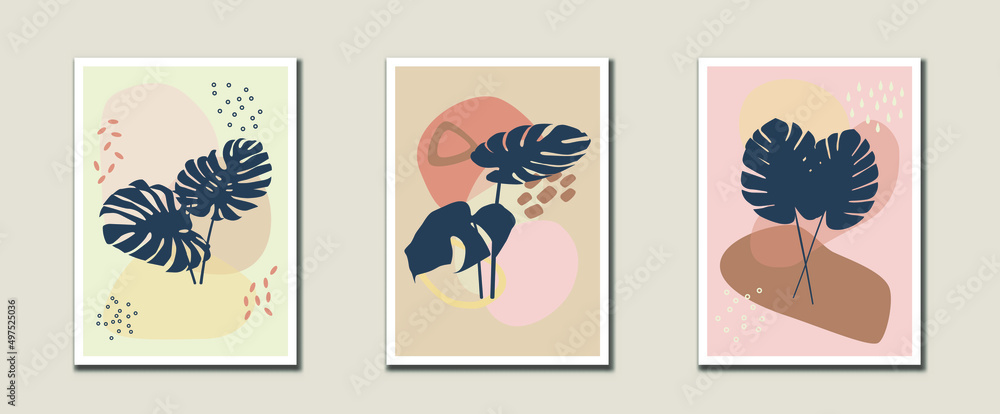 Minimalist abstract flowers and leaves line art, Botanical art vector for print, cover, wallpaper, decoration, Mid century modern wall art Minimalist abstract flowers and leaves line art, Botanical art vector for print, cover, wallpaper, decoration, Mid century modern wall art