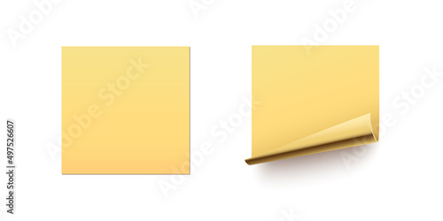Paper stickers curl golden corner set, blank page with curved rolled glossy gold edge