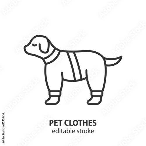 Pet clothing line icon. Dog clothes vector sign. Editable stroke.