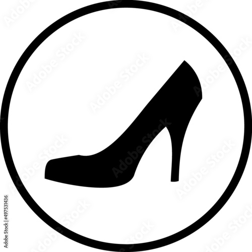Women's high heel shoe. Footwear store logo or outdoor round signage. Vector icon isolated