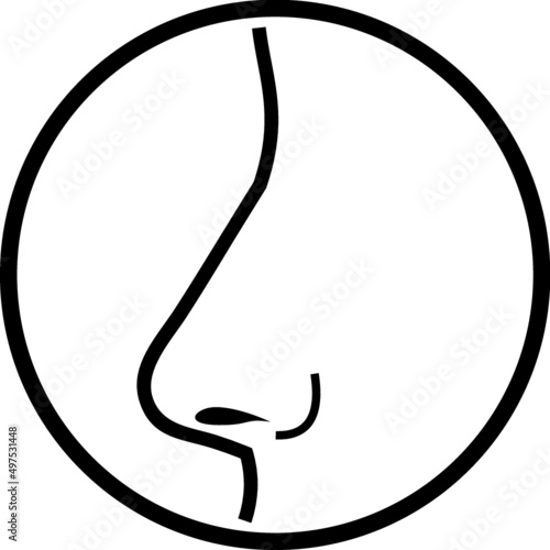 Sense of smell. Human nose icon. Rhynoplasty. Nostrils simple vector line illustration