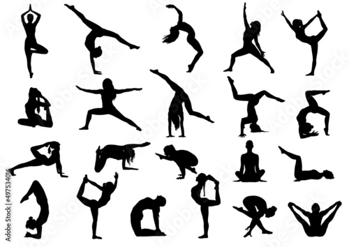 silhouettes of yoga poses