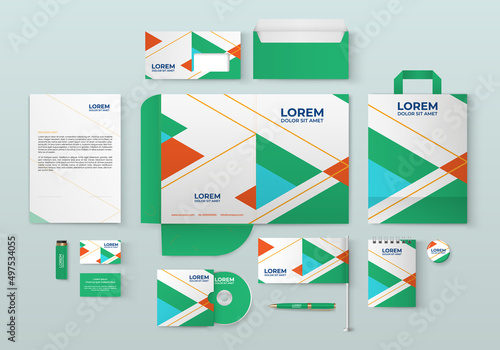 White stationery template design with geometric pattern. Set of business corporate identity mock up. Documentation for business.