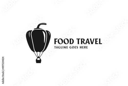 Vintage Paprika Sky Travel Balloon for Food Farm Product Logo Design Vector