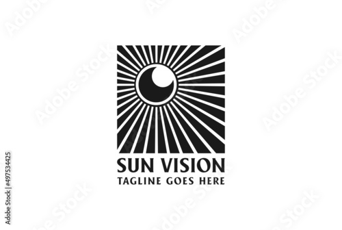 Square Sun with Eye Camera Optic Vision Logo Design Vector