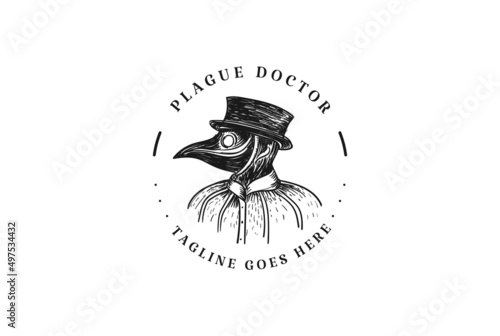 Vintage Retro Man Plague Doctor Black Death Badge Emblem Logo Design Vector