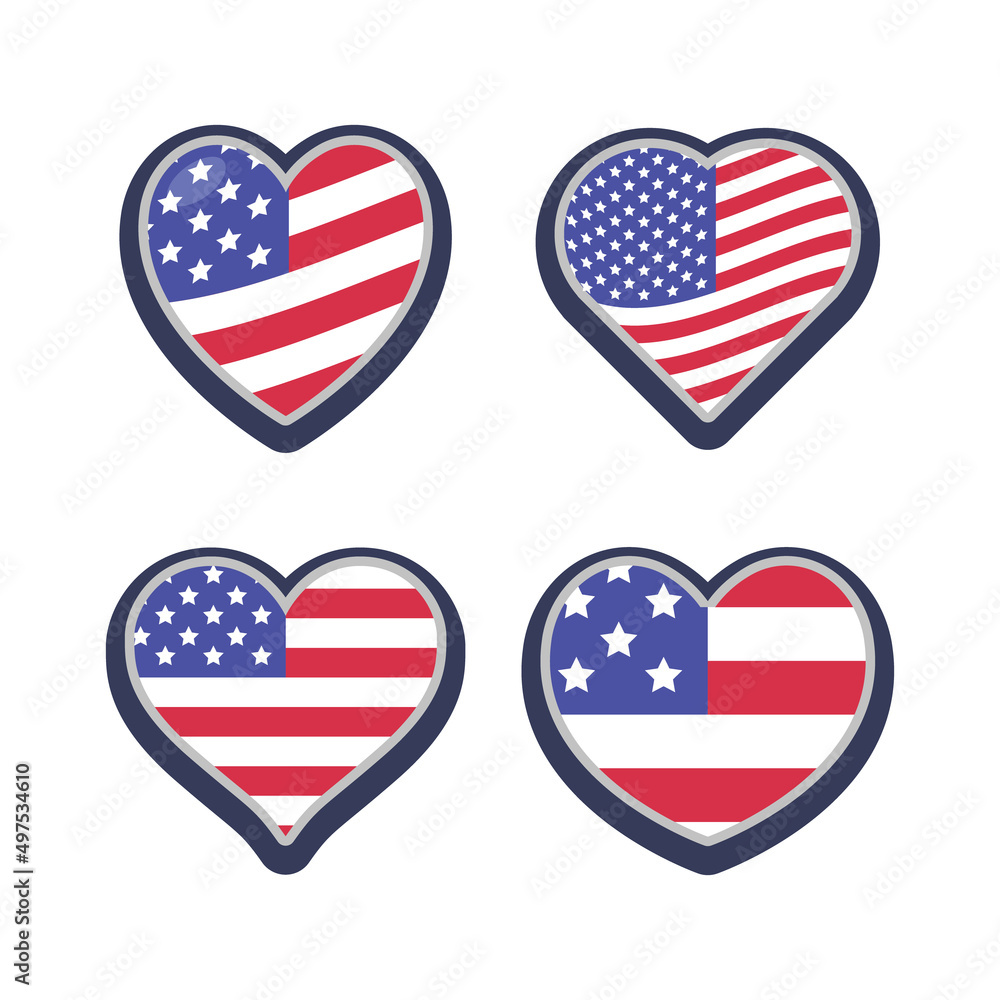 USA flag in heart shape. United States of America national symbol. American love. USA flag in heart shape. United States of America national symbol. American love.