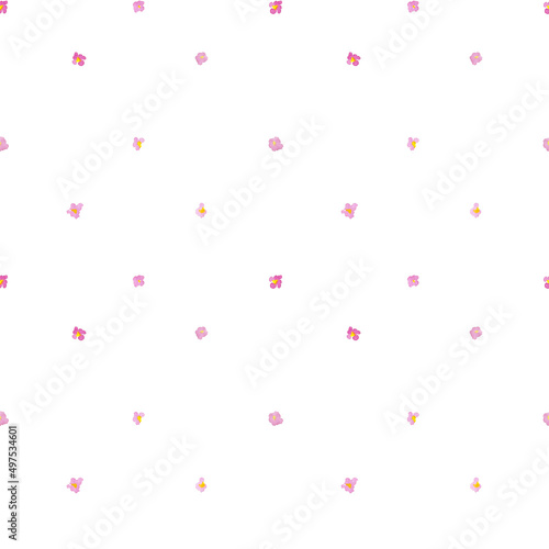 Watercolor Floral Seamless Pattern with Delicate Leaves and Berries. Pink Spring Blossom Design for Greeting Cards, Advertising, Banners, Leaflets and Flyers. Summer Concept, Design Element.