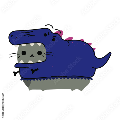 Vector cat in suits dinosaur cartoon childish illustration in bright colors
