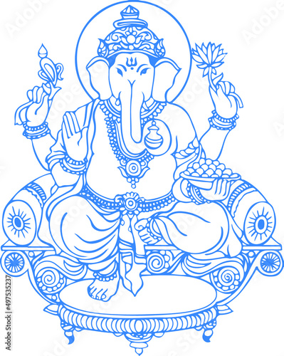 Vector illustration of a sketch of Lord Ganesha's outline фототапет
