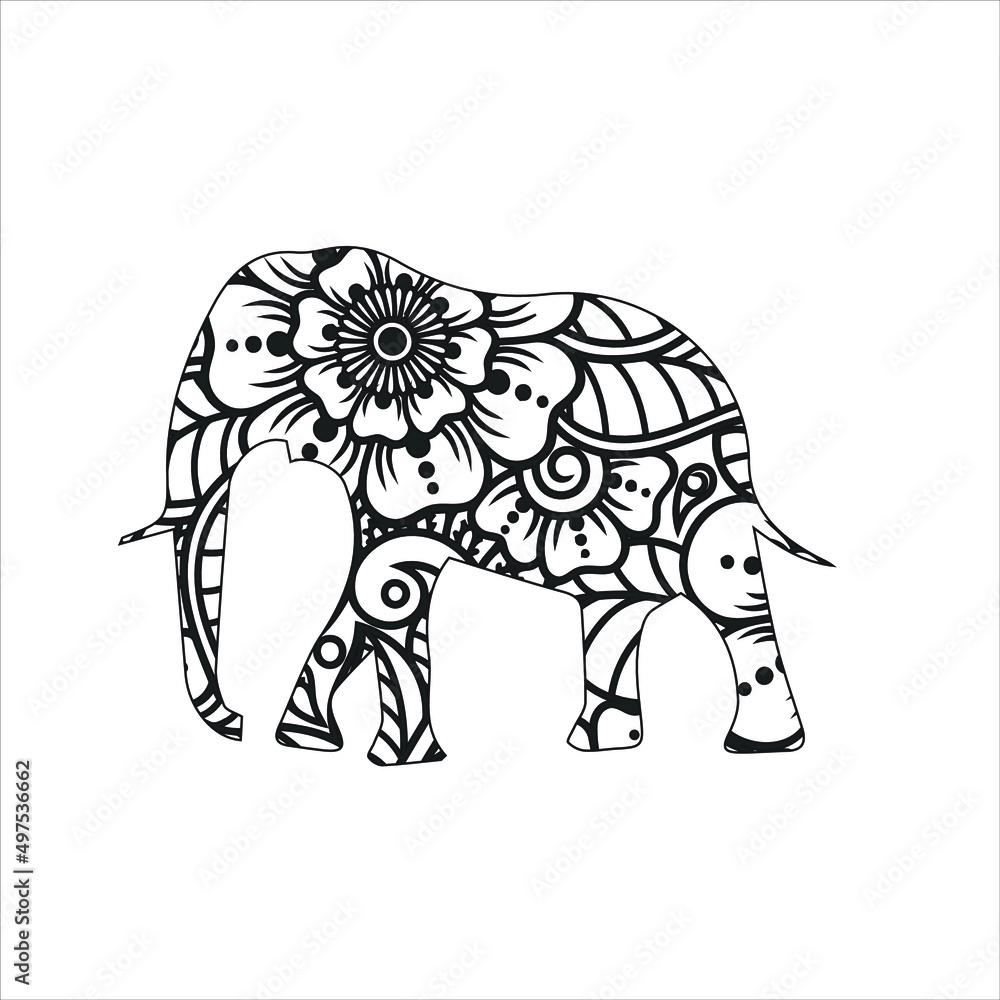 Obraz premium Elephant card. Frame of animal made in vector. Illustration for design, pattern Hand drawn with Elephant and mandala. Use for children clothes, t shirt designs ,Decorative elephant illustration