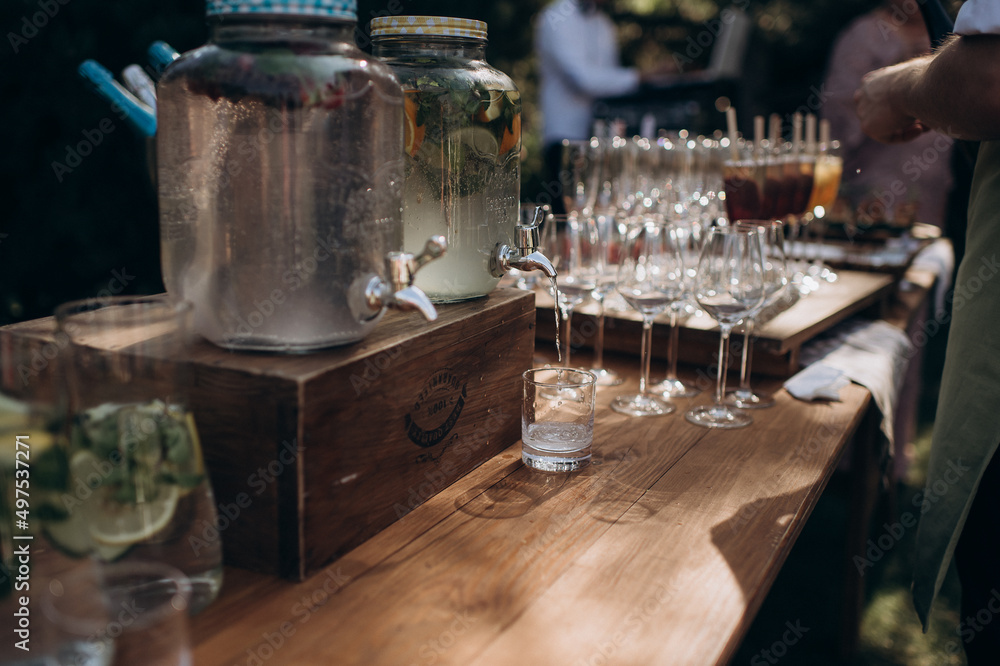 catering, large bottles of lemonade at a wedding party catering, large bottles of lemonade at a wedding party