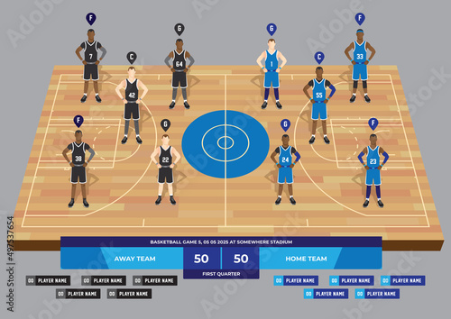 Basketball Team strategy home and away team wearing sport jersey for infographic purposes