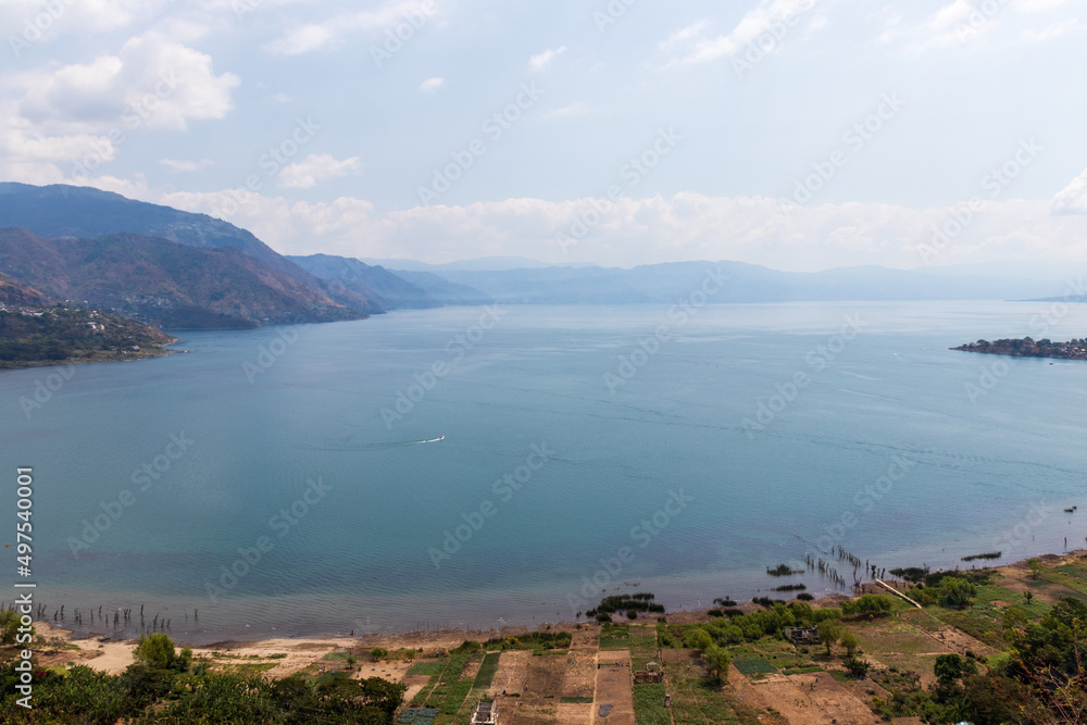 View of lake atitlan from mirador kaqasiiwaan in san juan la laguna, guatemala
