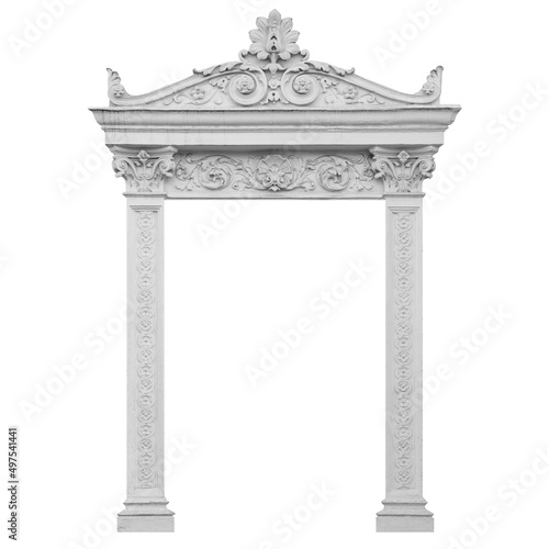 Elements of architectural decorations of buildings. Old arch with floral ornament.