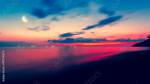 landscape sea at sunset Blurred sea with shutter speed romantic nature background horizontal