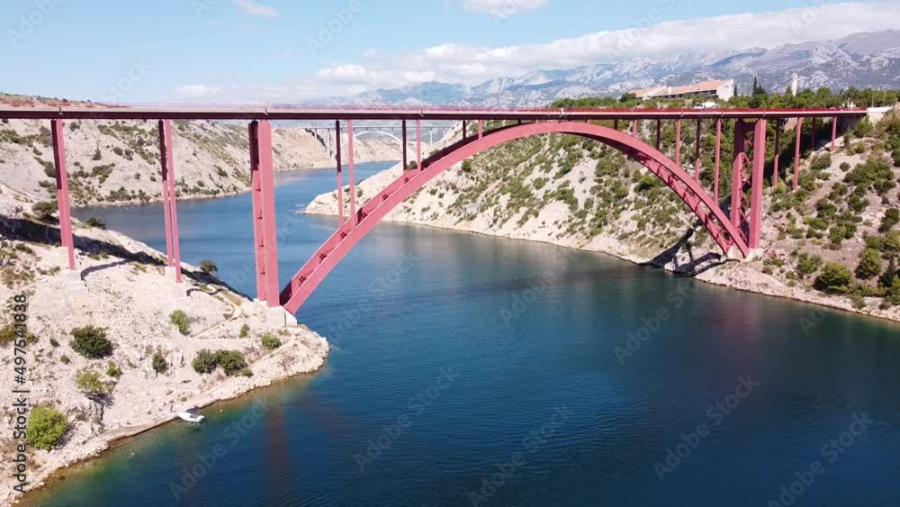 Maslenica Bridge at Zadar, Croatia - Aerial Drone View (Ascending Pedestal) Maslenica Bridge at Zadar, Croatia - Aerial Drone View (Ascending Pedestal)