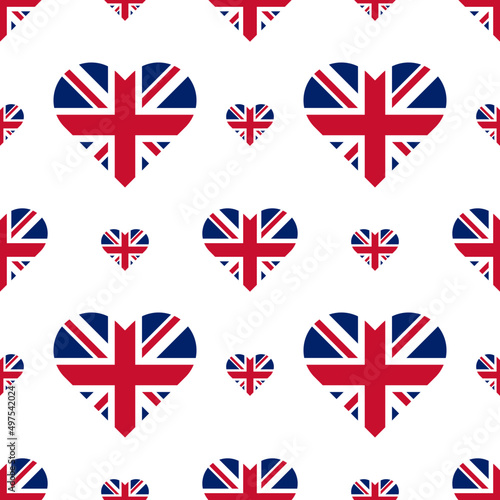 seamless pattern of heart shaped union jack flag. vector illustration