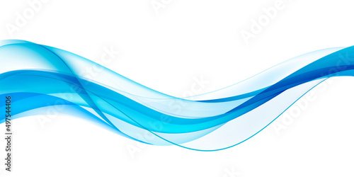 Vector wavy abstract geometric background, blue flow hoizontal banner. Trendy gradient shapes composition