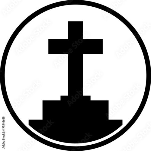 Cemetry grave with tombstone and cross. Tomb vector icon isolated