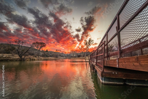 Colorful Sunset at Fain Park near the bridge that crosses Fain Lake photo