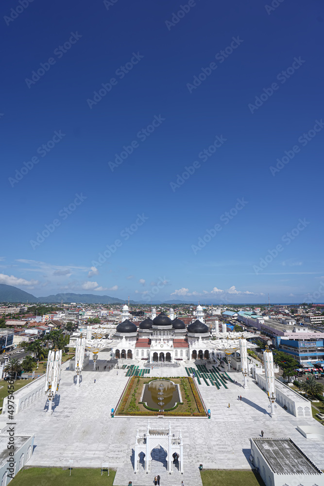 View of the mosque on high angle, Baiturrahman Banda Aceh grand mosque