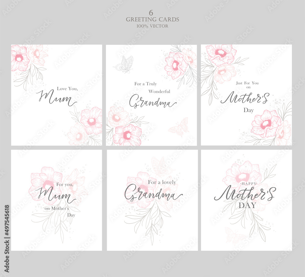 Happy Mother's Day Set. Greeting cards for Mother's Day. Happy Mother's Day typography vector design for greeting cards and poster. Design template celebration. Vector illustration.
