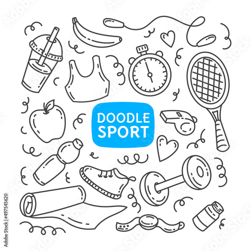 Wallpaper Mural Set of doodle sports illustrations. Sportswear and equipment. Isolated on a white background. Torontodigital.ca